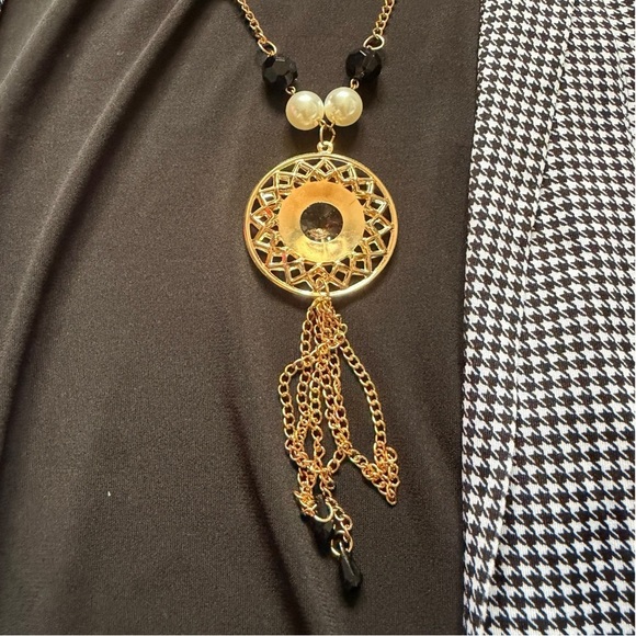 Emily Rose B&W Houndstooth Layered Tank & Cardigan Set w/ Necklace Size Large - Picture 5 of 8